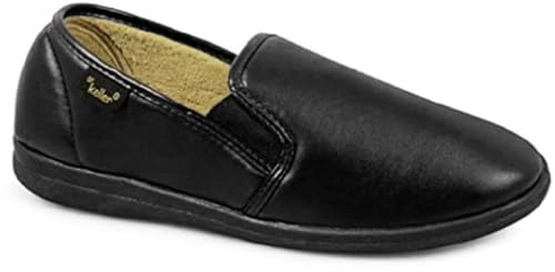 Stylo Online Men’s Faux Leather Wide Fit Slippers – Slip-On Comfort with Memory Foam Insole, Non-Slip TPR Sole (SlipOn/Black 11)