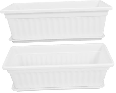 SEWOART Lot De 2 Pots De Fleurs en Plastique Blanc avec Plateau Robustes pour Le Jardinage Extérieur/intérieur Résistants Aux Rayures Et À La Décoloration
