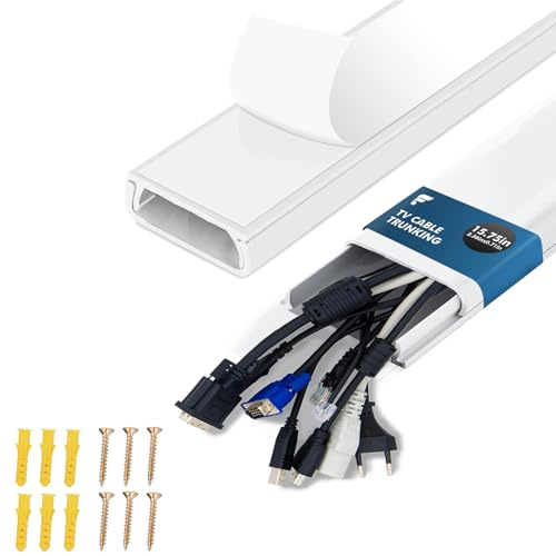 shinfly Goulotte TV 0.4m – Passe Cable PVC pour Cache-Câbles Mural, Cache Jusqu'à 1~10 Câbles, Goulotte Autocollante – Idéal pour l'installation de TV – 40cm(LG) x60mm(l) x18mm(h) - Blanc