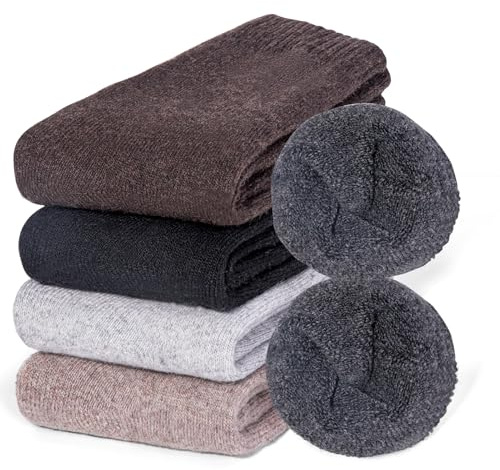 Riqiaqia 5 Paia Calzini Termici in Lana Merino da Uomo, Calze Inverno in Lana Calzini Spessi e Caldi per Escursioni, Trekking e Campeggio,Regalo per Uomo Donna 38-45
