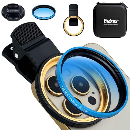 YADSUX Kit de filtre polarisant circulaire à clipser de 52 mm, accessoire d'appareil photo pour iPhone, compatible avec iPhone 12-16 Pro/Pro Max (filtre bleu)
