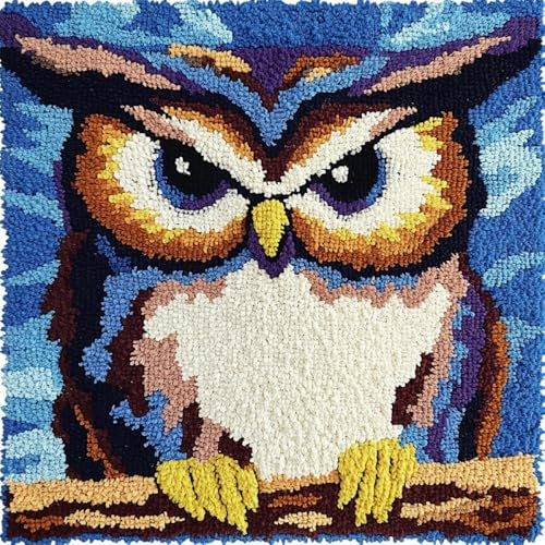 Kitquiver Tier Knüpfhaken Set Kissen Cartoon-Eule Diy-Knüpfhäkel-Sets,Bedruckter Kissenbezug,Heimdekoration 17x17in