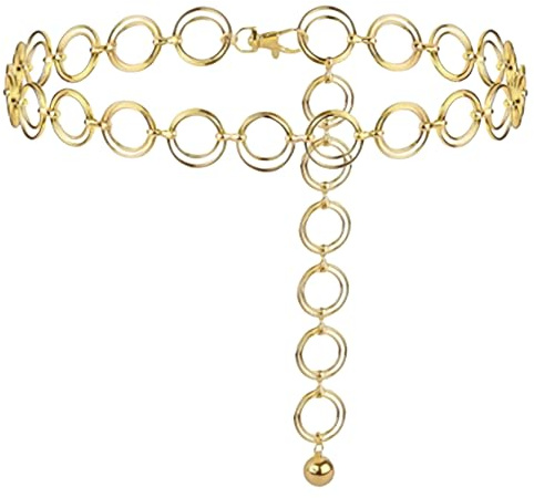 SSKHE Cinturón dorado de metal para mujer, cinturones dorados para mujer, hebillas ajustables, cadena de cintura corporal de eslabones de metal, adecuado para vestidos, jeans, suéteres, vaqueras