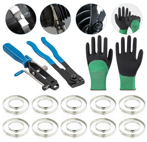 CV Boot Clamp Pliers Set, 24Pcs CV Boot Tool Kit for Car SUV CV Joint Quick Repair, DIY & Home Mechanics, 2 Specialist Clamp Pliers + 20 Adjustable Stainless Steel Clamp Bands + Protective Gloves