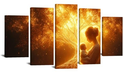 WQBQKKX Set 5 Quadro su Tela Albero della Vita Klimt – Floreale texturizzato d'oro per casa bohémien(A9)-80x150cm Incorniciato