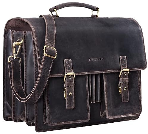 STILORD 'Anton' äkta läder aktväska XL - 15.6 laptopfack - påsättbar - förbättrad version Farbe:Mörkbrun