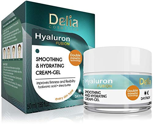 Delia Cosmetics - Hyaluron Fusion – Gel crema viso giorno e notte – antirughe, anti-invecchiamento, concentrato lifting – estratto di verbena – contorno, elasticità, miglioramento della tonicità – 50