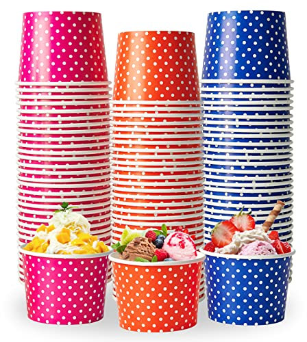 LITOPAK 120 Pack 12 oz Ice Cream Cups, Disposable Dessert Cups for Cold or Hot Food, Coloured Paper Dessert Bowls for Soups, Sundaes, and Ice Cream