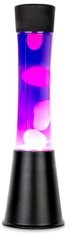 Fisura - Lámpara de lava morada. Base negra, líquido morado y lava blanca. Lámpara efecto relajante. Con bombilla de repuesto. 11 cm x 11cm x 39,5 cm.