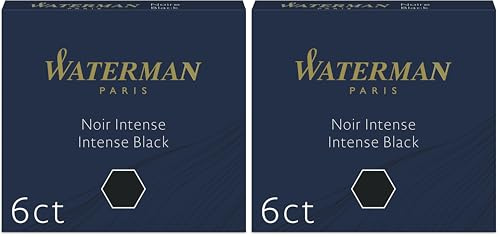 Waterman cartouches d’encre pour stylo plume - format standard international « petit » - couleur Noir Intense - boîte de 6 (Lot de 2)