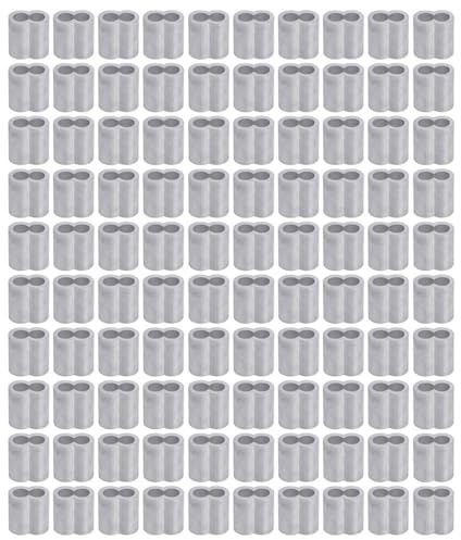 100 pezzi di manicotti a crimpare per fune metallica, 1,5 mm/0,06 pollici, manicotti a 8 in alluminio per crimpare anelli per fissaggio di funi/cavi, 100 pezzi