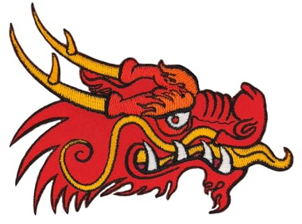 Chinesischer Drachen Kopf Rot Aufnäher zum aufbügeln oder aufnähen Bügelbild China Drache Bügelpatch Aufbügler für Kleidung gestickter Bügelflicken Applikation Patch Größe 10,4 x 7,9 cm