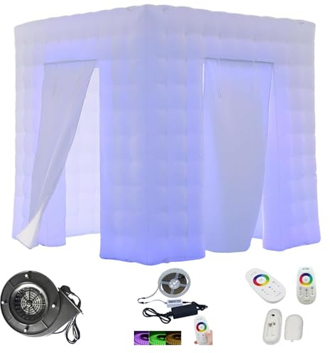SAYOK Aufblasbares Fotostand-Gehäuse mit LED-Licht und Luftgebläse | 2.5m tragbares Fotostand-Kulissenzelt für Party-Hochzeits-Event (Two Door)