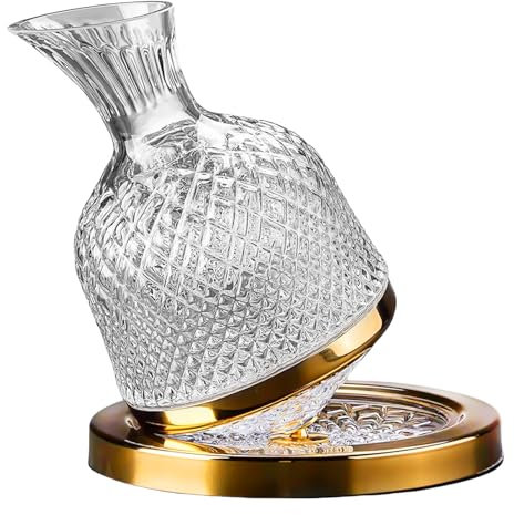 Mafagwre Wine Carafe Decanter - Clear Red Wine Decanter, with 360° Crystal Rotating Decanter, Wine and Whisky Accessories for Wedding Birthday (Gold)