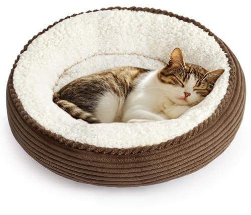 Love's cabin Round Donut Cat and Dog Cushion Bed, 20in Pet Bed for Cats or Small Dogs, Anti-Slip & Water-Resistant Bottom, Super Soft Durable Fabric Pet beds, Washable Luxury Cat Dog Bed Brown Stripe