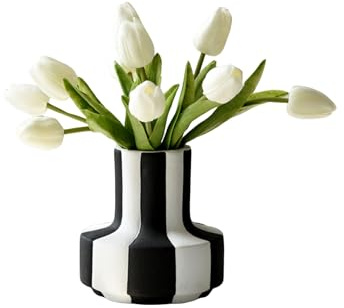 Modern Nordic Black and White Striped Ceramic Vase – Rough-Textured Minimalist Tabletop Decor for Living Room, Bedroom, Office – Unique Centerpiece for Wedding or Housewarming Gift
