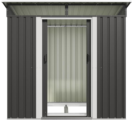 Devoko Capanno per attrezzi in metallo, 183 x 109 x 182 cm, con fondazione, 3,6 m³, con lucernario e tetto spiovente, per esterni, resistente alle intemperie, per bicicletta, giardino, terrazza, prato