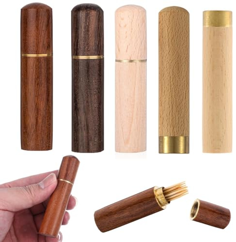 FMPXYYA Lot De 5 Porte-Cure-Dents Portables en Bois Étanche Fait À La Main Mini Boîte De Rangement Multifonction pour Cure-Dents Aiguilles Pilules Et Petits Objets du Quotidien