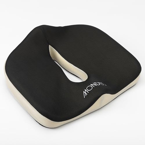 MONDEU Cojin Viscoelastico - Cojín Coxis Ergonomico para Silla Oficina y Coche, Cojin Antiescaras para Hemorroides, Cojín Ortopédico Memory Foam para Dolor de Coxis, Cojin Ortopedico
