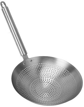 Cuchara ranurada para espumadera, colador de araña de pasta de acero inoxidable con apertura de 3 mm, cuchara para espumadera con mango cómodo para cocina