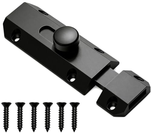 Door Bolt 3 Inch Heavy Duty Sliding Latch Lock, Black Surface Mount Security Door Catches with Screws for Internal External Doors, Bathroom Bedroom Garden Gate Garage