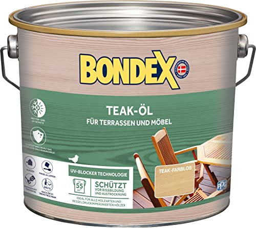 Bondex Teak Öl Teak 2,5 L für 55 m² | Extrem wasserabweisend | Schützt vor Rissbildung und Austrocknung | Atmungsaktiv | matt | Holzöl | Holzschutz
