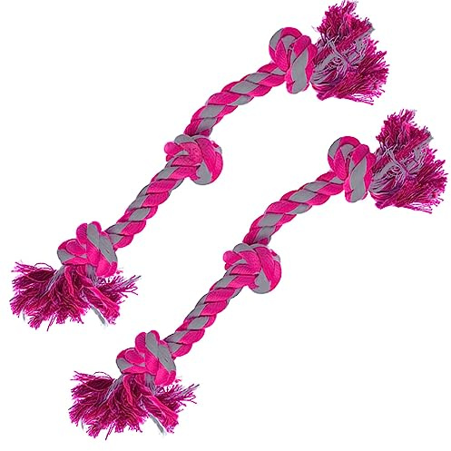 SunGrow Pink Dog Rope Toys, Twisted Triple Knotted Rope Bone, 2 Pack for Aggressive Chewers, Large Dogs Extra Strong, Heavy-Duty Dog Pull, Tug of War Ropes