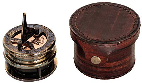 aubaho Brújula de latón marítimo 8cm Reloj de Sol Nave Cuero Estilo Antiguo réplica