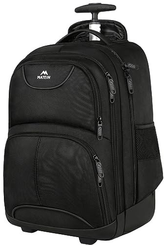 MATEIN Rolling Backpack, 17 inch Water Resistant Wheeled Laptop Backpack, Carry on Luggage Business Bag, Overnight College Computer Bag Trolley Suitcase for Men Women Adults to Travel, Black