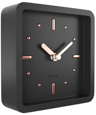 Driini Moderne Schreibtisch- und Regal-Uhr aus der Mitte des Jahrhunderts (Schwarz/Roségold) – batteriebetrieben mit lautlosem, analogen Uhrwerk – kleine Tischuhren für Büro – perfekt für Kaminsims,