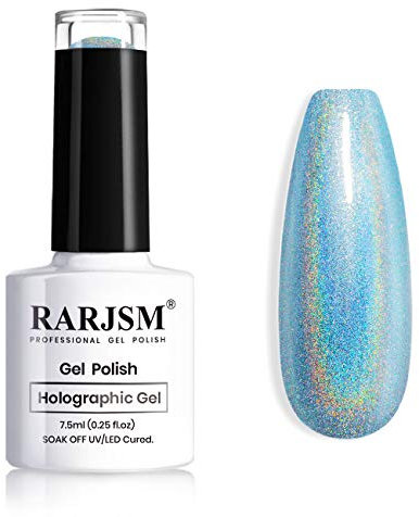 RARJSM Holographic Nail Polish Blue Glitter Nail Polish Nail Lamp Required with Glossy Effect for Salon and Home DIY Nail Art Design RAR78