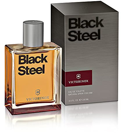 VICTORINOX Black Steel Eau de Toilette für Herren, Parfüm mit schwarzem Pfeffer und rauchiger Kiefer, Holzig und ledrig, 100 ml, V0000899