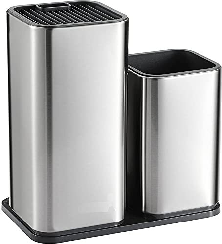 Mosine Knife Block Set Without Knives - 2 in 1 Detachable Stainless Steel Knife Block Only and Utensil Holder, Space-Saving Kitchen Knife Holder with Slots