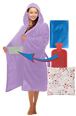 Emily´s Check Peignoir thérapeutique en polaire douillette avec capuche et poches intérieures 1582.2293, lilas, XXL