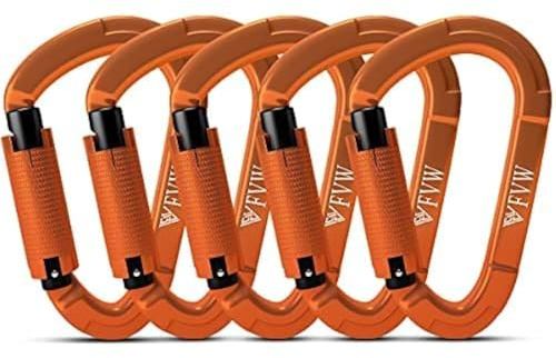 Carabiner Climbing Equipment, Pack of 5 UIAA Certified 25KN Car Locking Climbing Carabiner Clips for Hammocks, Swing, Locking Dog Lead and Harness, Camping, Hiking & Utility (Orange)