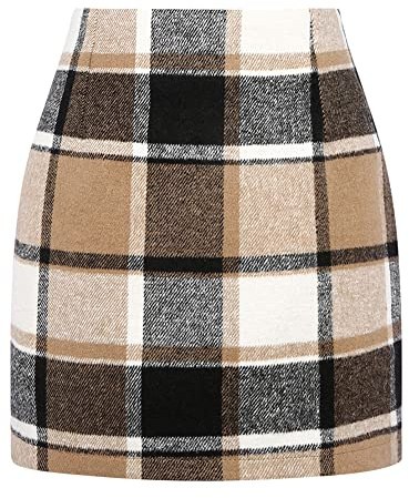 Kinghua Mini Jupe Crayon Moulante Taille Haute en Laine pour Femme, Marron, Taille XL