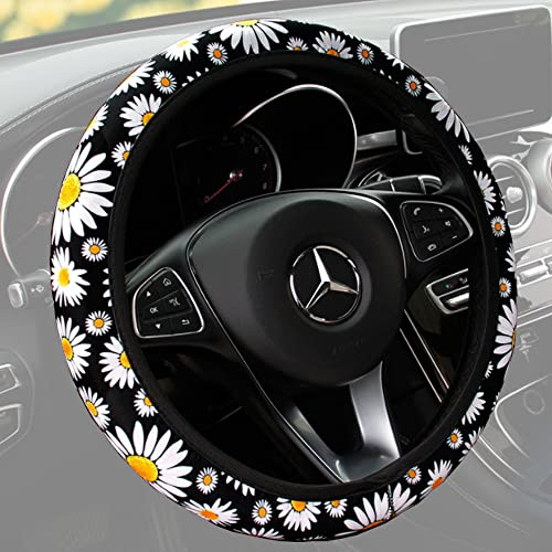 Süßes Gänseblümchen Auto Lenkradhülle – Universeller Anti-Rutsch Lenkradbezug mit Schweißabsorber für Damen, Größe 37–38 cm
