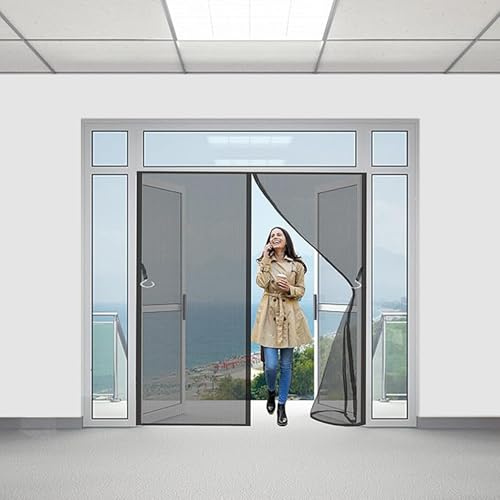 Magnetic Fly Screen Door, 160x200cm Fly Mosquito Net Stops Flies, Durable Insect Mesh Screen for Window and Door, Automatically Easy Mounting Without Drilling(Black)