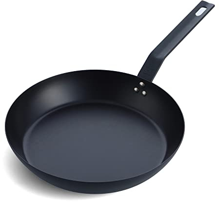 BK Solid Steel - Sartén antiadherente natural de acero al carbono apta para inducción, 30 cm, apta para horno hasta 230 °C, duradera y profesional, apta para lavavajillas, sin PFAS, color negro