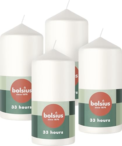 Bolsius - Velas decorativas para el hogar - blanco - 4 unidades - 12 x 6 cm - largo tiempo de combustión de 33 horas - sin perfume - 5% de cera vegana natural - sin aceite de palma