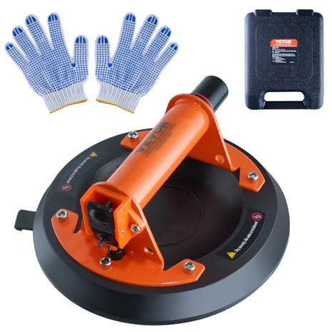 VEVOR Saugheber aus NBR Glasheber φ203mm Vakuumheber Belastbarkeit 99-278kg Glassauger Betriebstemperatur -20 bis 60℃ Plattenheber Vakuum Saugnapf mit ABS-Griff inkl. Aufbewahrungsbox und Handschuhe
