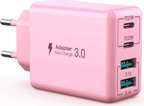 USB C-laddare 40W, PD+QC-adapter med 4 portar, USB-laddare med flera portar, laddningsadapter kompatibel med iPhone 12/13/14/15/Samsung/Google/mobiltelefonladdare(Rosa）
