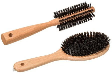 2 x Brosses à Cheveux en Bambou - Brosses à Cheveux en Poils de Sanglier pour Tous Types de Cheveux pour Brushing et Coiffage