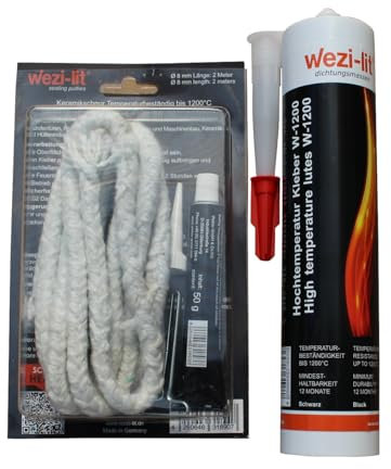 Cordon en céramique Ø 6 mm 2 m + cordon de four colle 50 g -1200 ° + mastic d'étanchéité haute température 310 ml -1200 °