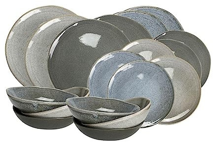 Service de Table, Assiettes plates et creuses 18 Pièces pour 6 Personnes, Assortiment de Vaisselle, Service à couleur unie, Assiettes 100% céramique