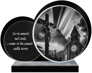 ETERNEL - Targa Funeraria Personalizzata Doppio Cerchio - Croce Chiesa Gesù Cristo, Religione - Testo personalizzabile, targa funeraria incisa al laser per omaggio, targa cimiteriale, tombale, defunto