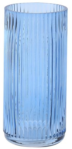 KAYLETIN Vaso in vetro a coste, vaso di vetro blu per fiori, vasi da fiori per bouquet, vasi moderni per soggiorno, camera da letto, tavolo da pranzo, ufficio, matrimonio, 20 cm