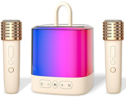 Karaoke Machine Plus 2 Microphone sans Fil Portable Bluetooth Karaoke Barre de Son avec Conversion vocale et LED lumière pour Les Enfants Adultes, Cadeau d'anniversaire de Noël (Blanc)