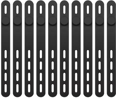 10 bridas de silicona para cables, bridas de goma reutilizables, bridas de silicona con hebilla de bloqueo, elástico ajustable negro, para auriculares, teléfono, línea de carga de computadora, mouse