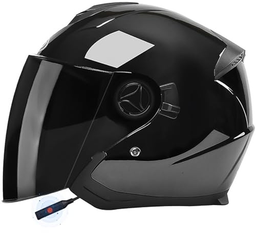 Bluetooth Casques Jet De Moto Casques Vintage DOT Homologué À Face Ouverte À L'allemande Demi Casque De Moto Avec Visière Casque Mobylette Moto Bols Pour Adulte Femme Homme A1,54-59cm